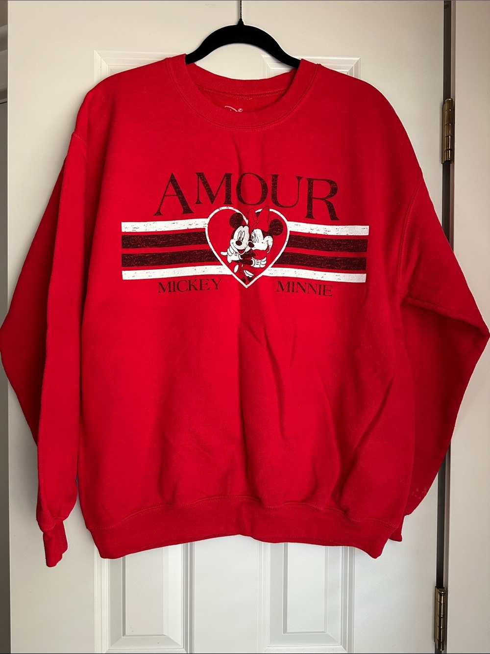 Vintage Disney Valentine’s Red 'Amour' Mickey & Minnie Crewneck Sweatshirt